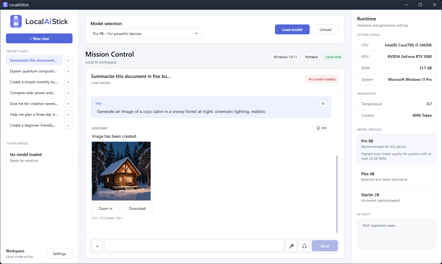 Locally generated image directly in the LocalAIStick chat